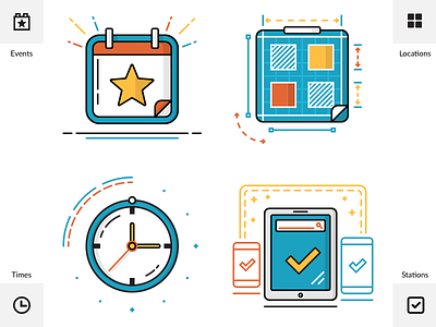 "Responsive" Onboarding Icons check ins events icon icons locations onboarding outline pco planningcenter responsive stations times