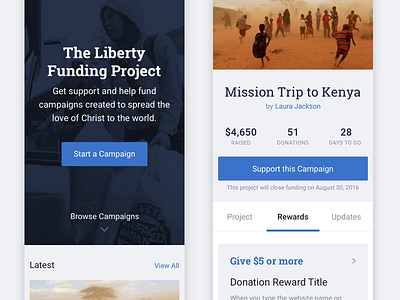 Liberty Funding Project crowdfunding kickstarter mobile ui