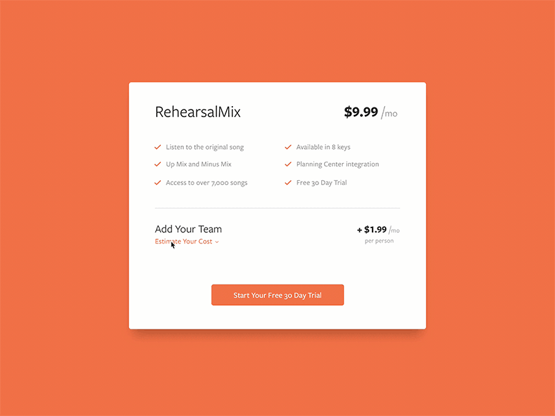 RehearsalMix Pricing pricing product ui ux