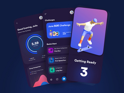 🏃‍♂️ Fitness | Running App UI Conceptual Design | Dark Mode