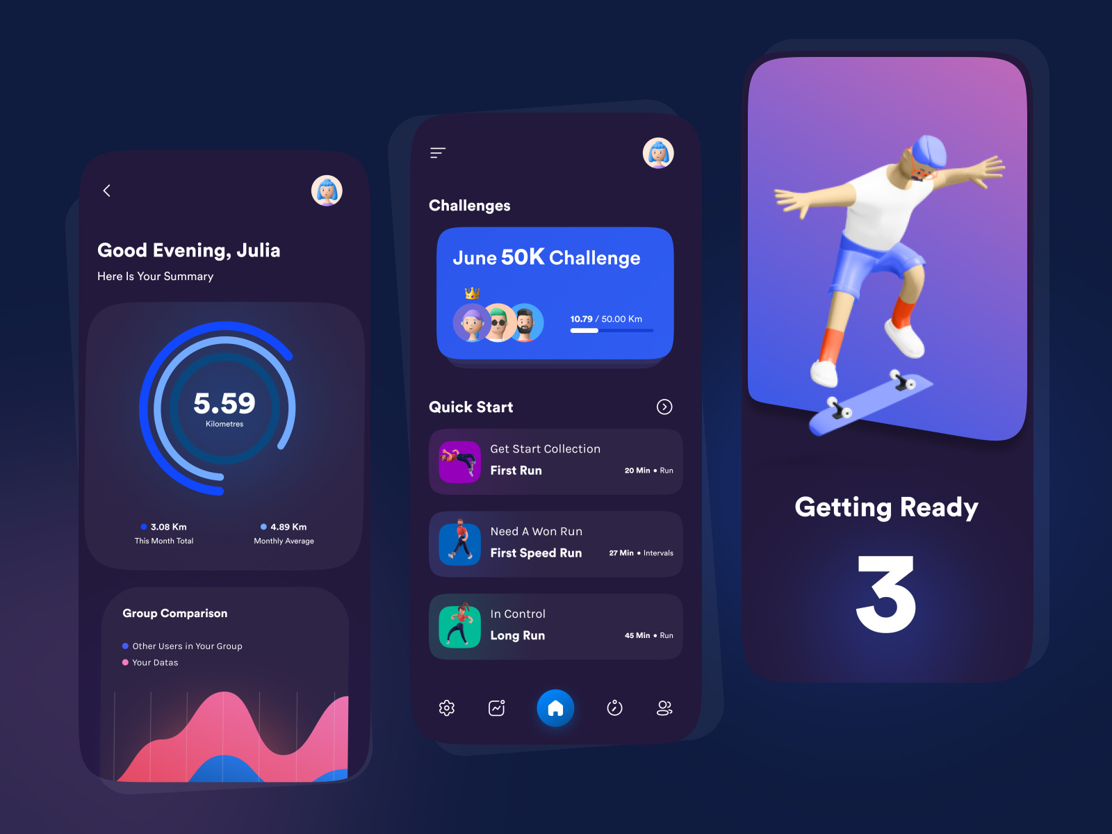 🏃‍♂️ Fitness Running App UI Conceptual Design Dark Mode by Mostafa Esmaeili for Paradigm