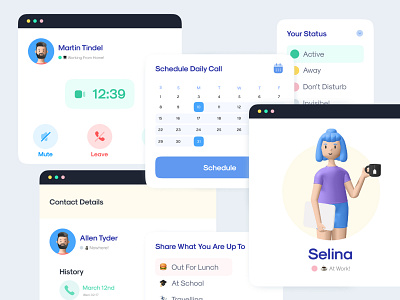 🤙 Video Call Elements Design 3d illustration call component concept conference face time figma live live stream livestream meetup microsoft online meeting skype telegram video call video calling video conference whatsapp zoom
