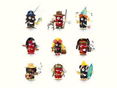 Manta Characters bohemian can characters fisman hippies huntman illustration manta musician rastaman surfer