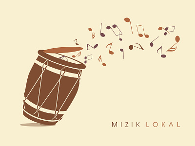 Mizik Lokal brown design drum flat gwoka illustration island ka local musique notes sound