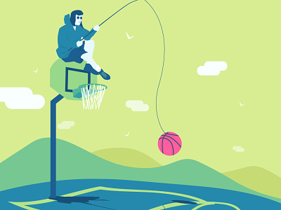 Dribbble fisher basket basketball design fishing flat flat colors graphic design graphicdesign illustration vector