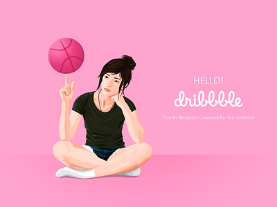 Hello Dribbble! debut design dribbble girl illustration illustrator pink vector