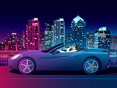 City Night car city color concept art glass illustration illustrator light man neon night streets vector