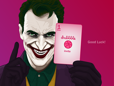 1 Dribbble Invite character dribbble giveaway illustration invitation invite joker one playing card portrait smile vector