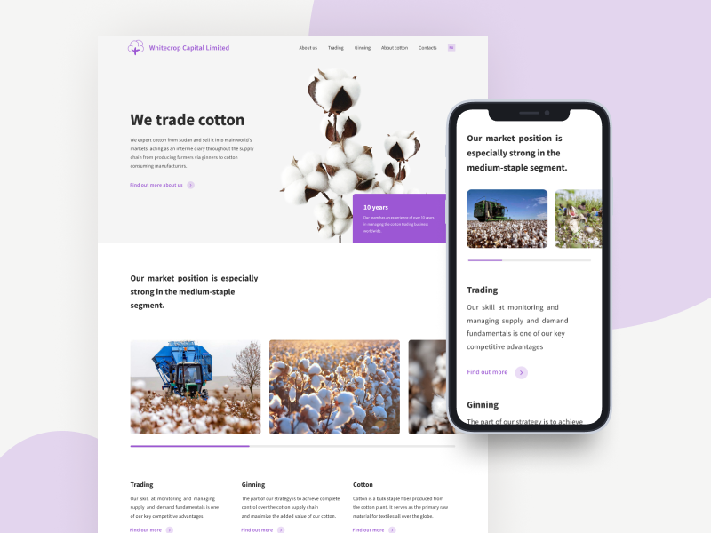 Whitecrop - main page agency merchant cotton adaptive design website ux ui design typography