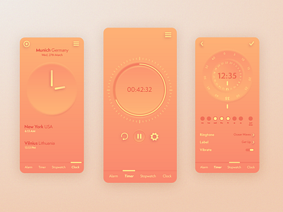 Clock design alarm coral design peach peachy smooth soft ui ui ux design userinterface userinterfacedesign worldclock