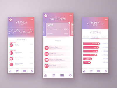 Online Banking app bank app banking banking app credit card design flat online banking pink ui ui design userinterfacedesign ux