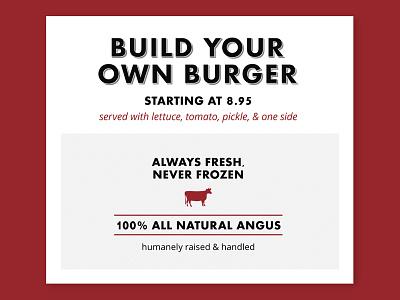 Build Your Own Burger angus burger food fresh menu red restaurant typography