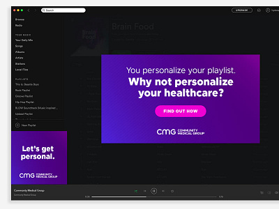 CMG Spotify Ad ad healthcare personal personalize pink playlist purple spotify