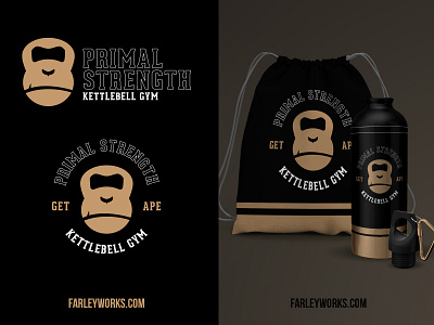 Primal Strength Kettlebell Gym available brand branding branding design buyme custom design forsale gorilla gym gym logo kettlebell logo primal strength swole