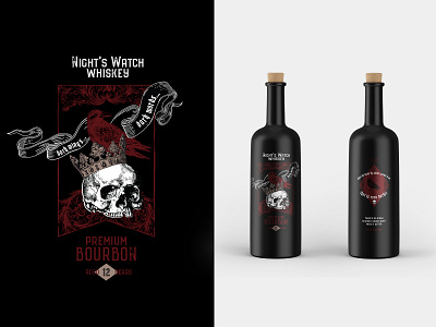 Night's Watch Whiskey available badge bourbon brand branding branding design crow crown custom dark design forsale game of thrones gameofthrones illustration logo scrollwork skull vector whiskey