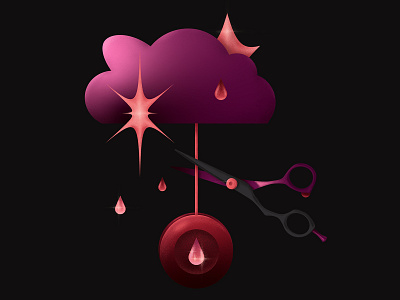 Cloudbusting ☁️ cloud clouds colorful design digitalart drop gradient grain illustration rain scissors star vector yoyo