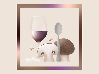Dinner 🍽️ colorful contemporary digital illustration digitalart dinner gradient grain illustration shroom shrooms spoon vector wine
