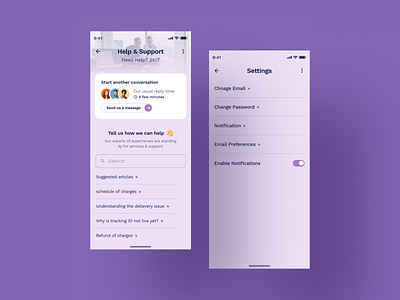 Support & Setting Page UI UX Design - Howtodress app design