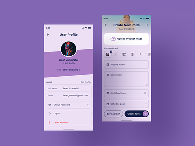 Profile & Create Post Page UI UX Design - howtodress app design