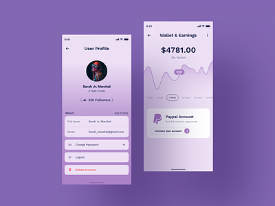 Earning/Paypal & User Profile Page UI UX Design - Howtodress app design