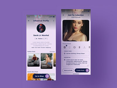 Influencer Profile & Add to Collection Page UI UX Design app design