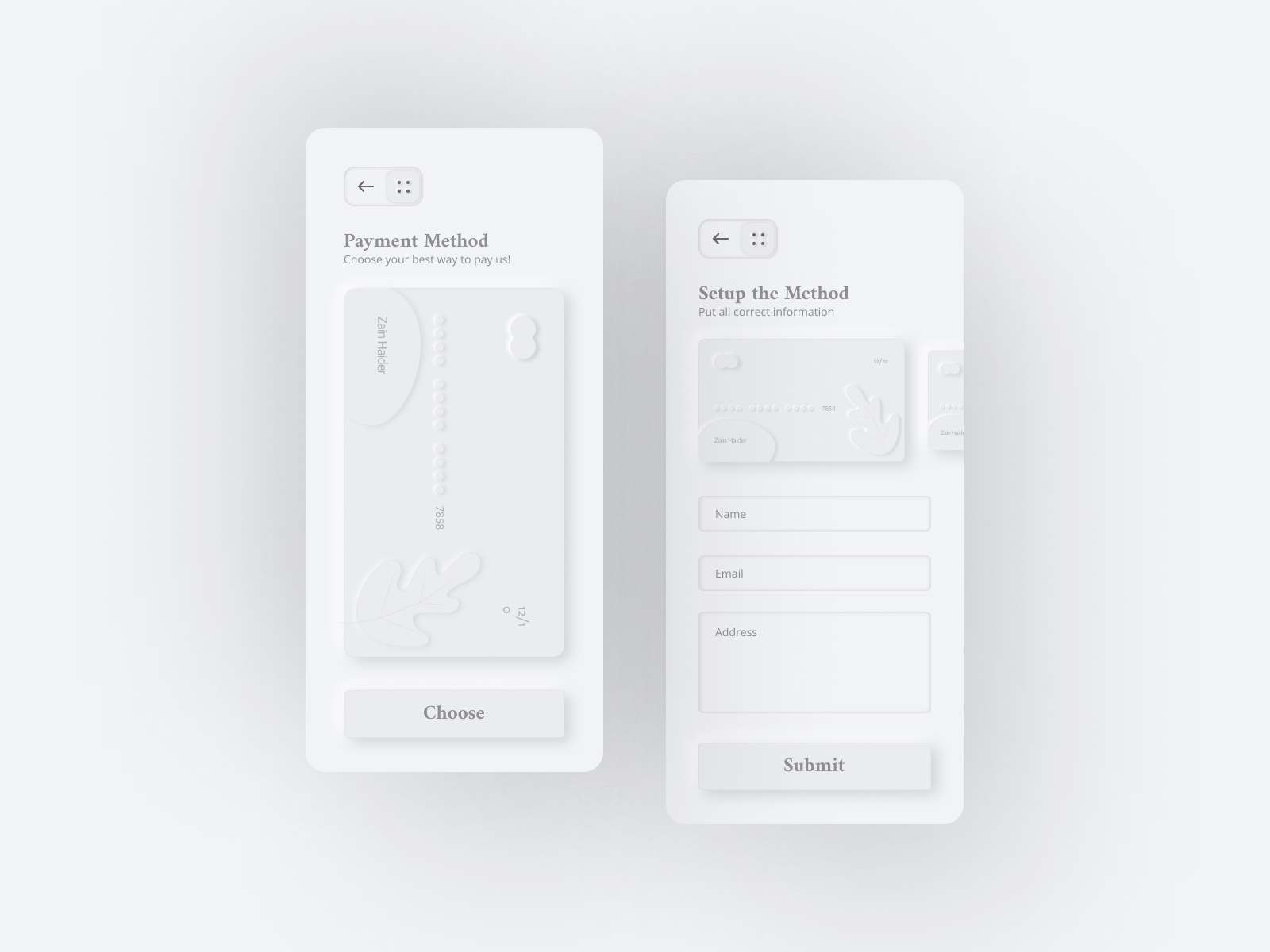Skeuomorphic/Neumorphism Payment Method Design by Zulqurnain Haider