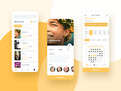 Mobile App - Cinema Ticket Booking app cinema design flat minimal movie pastel ticket ui ux