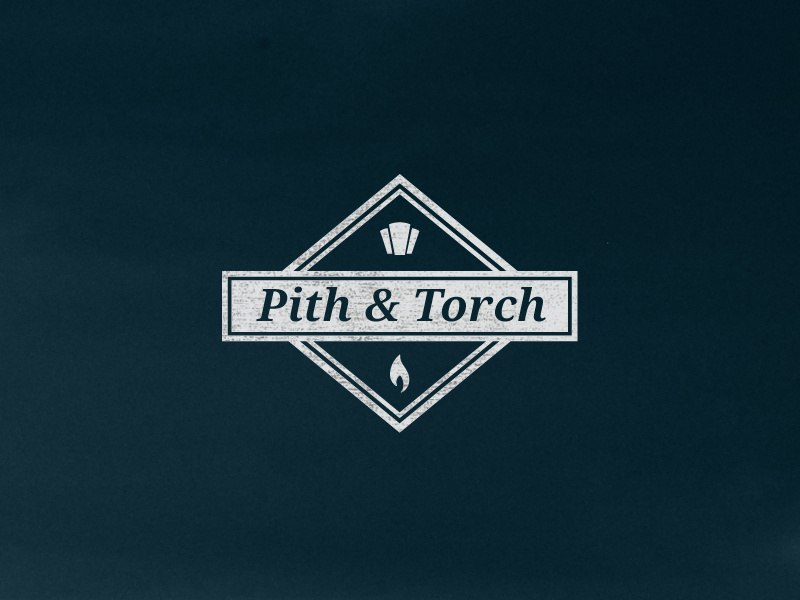 Pith & Torch work in progress pandt symbol keystone flame torch icons ampersand logo badge