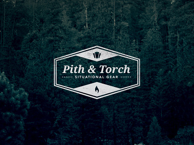 Pith & Torch logo variation ampersand badge flame icons keystone logo pandt symbol torch