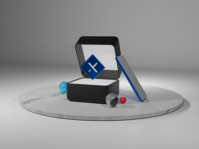 The Box 3d art blender blue brad branding concept design muzli product design simple