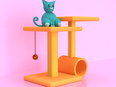 3D Cat on Scratching Pole