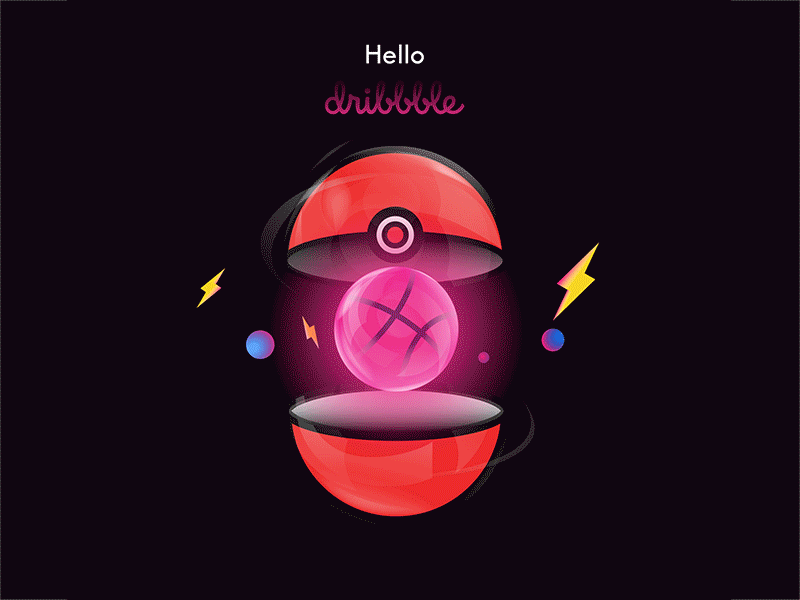 Hello Dribbble! 2d animation branding debuts first shot gif icon identity illustration motion graphics pokeball pokemon ui ux vector welcome