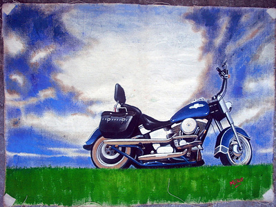 Oil & Acrylic Painting - Harley Fat Boy art hand drawn paintings