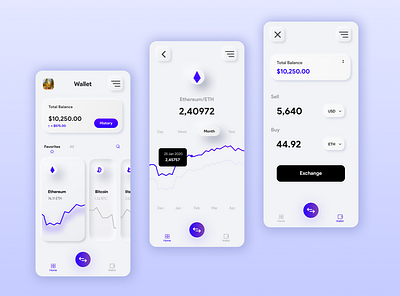 Crypto Wallet Concept crypto crypto wallet cryptocurrency design finance fintech fintech app mobile mobile app neumorphic neumorphism ui ux