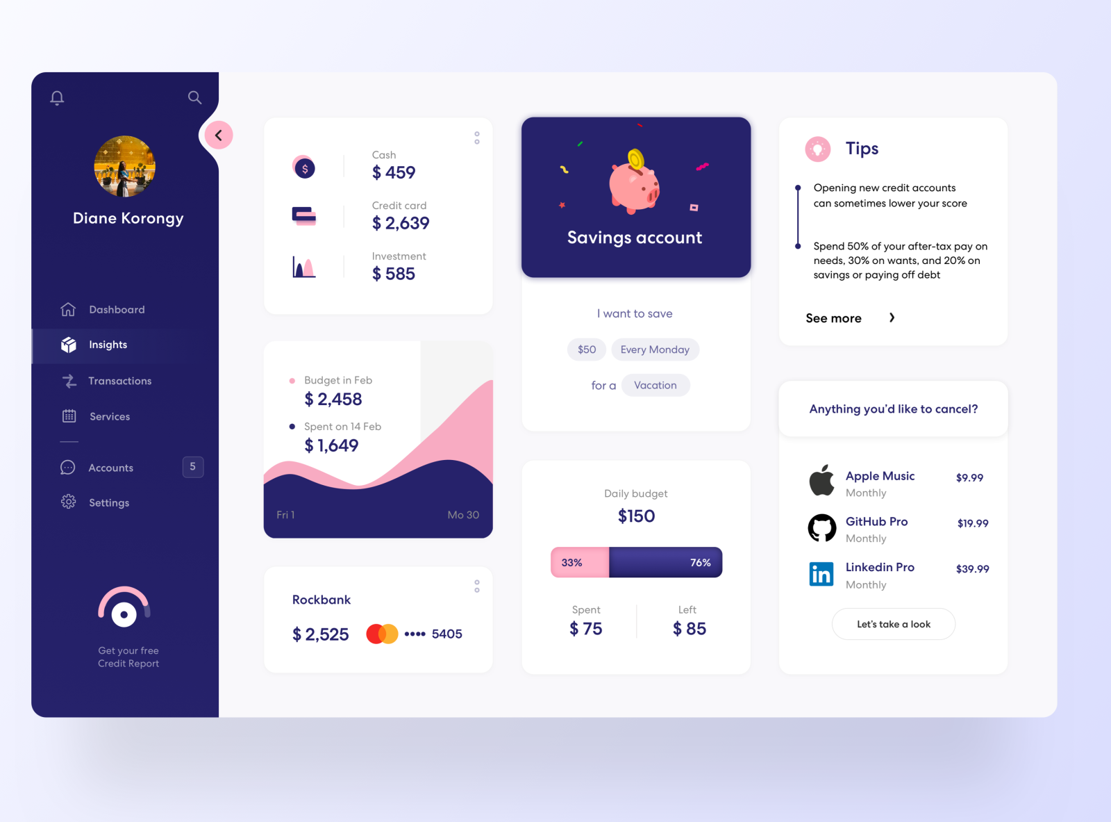 Budget Web App By Diane Korongy On Dribbble
