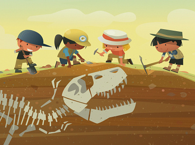 Here We Go Digging Dinosaur Bones dinosaurs illustration kids book vector