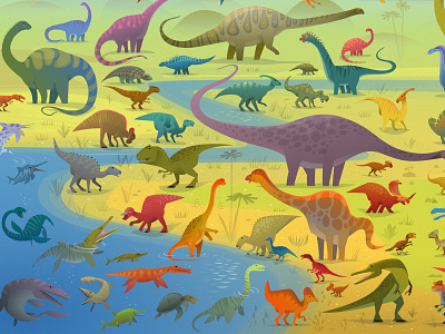 detail of the final spread in "101 Dinosaurs" dinosaurs illustration kids book vector