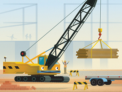 The Crane from "101 Trucks" illustration kids book trucks vector