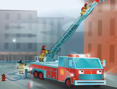 The Ladder Truck from "101 Trucks" illustration kids book trucks vector