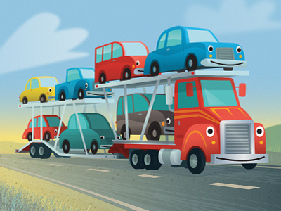 The Car Carrier from "101 Trucks" illustration kids book trucks vector