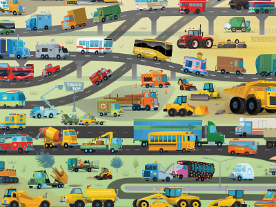 last spread in the "101 Trucks" book illustration kids book trucks vector