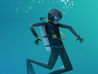 The diver from "Slickety Quick" illustration kids book sharks vector