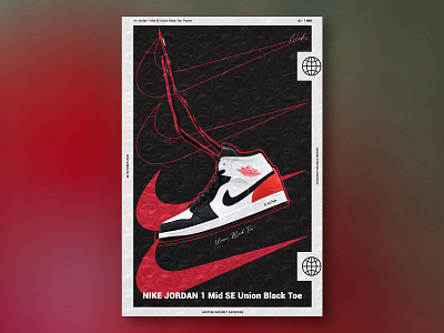 Nike Jordan 1 Mid SE Union Black Toe Poster Design abstract adobe photoshop artwork design flyer manipulation nike nike shoes photoshop poster poster a day poster art poster collection poster design promotion promotional design shoes social media design