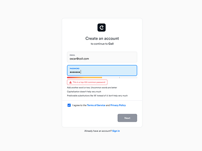 password strength create account helper meter password sign up simple strength tips ux warning