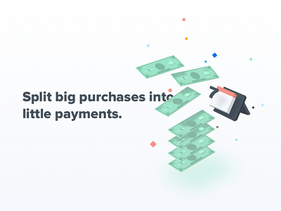 Big purchase, little payments. big bills calendar confetti dollar ios isometric little mobile onboarding particles