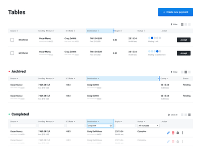 Tables columns crypto dashboard data filters payments resize rows tables ui ux