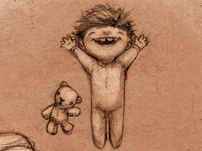 Jump bed time illustration jumping kid pencil sketch teddy bear