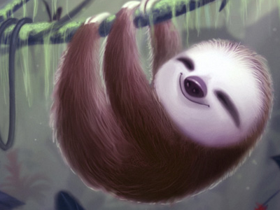 Sloth animal butterfly digital painting illustration jungle sloth