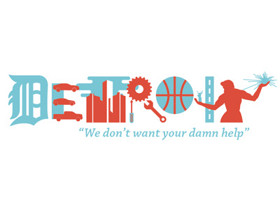 Damn Help detroit flat illustration logo vector