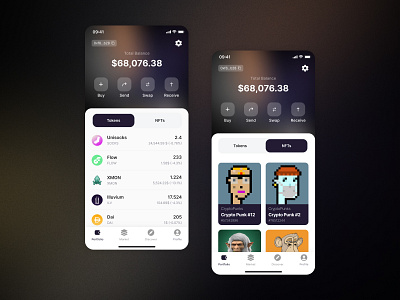 Crypto Wallet App crypto currency design graphic design logo marketplace mobile nft typography ui uxui design vector wallet